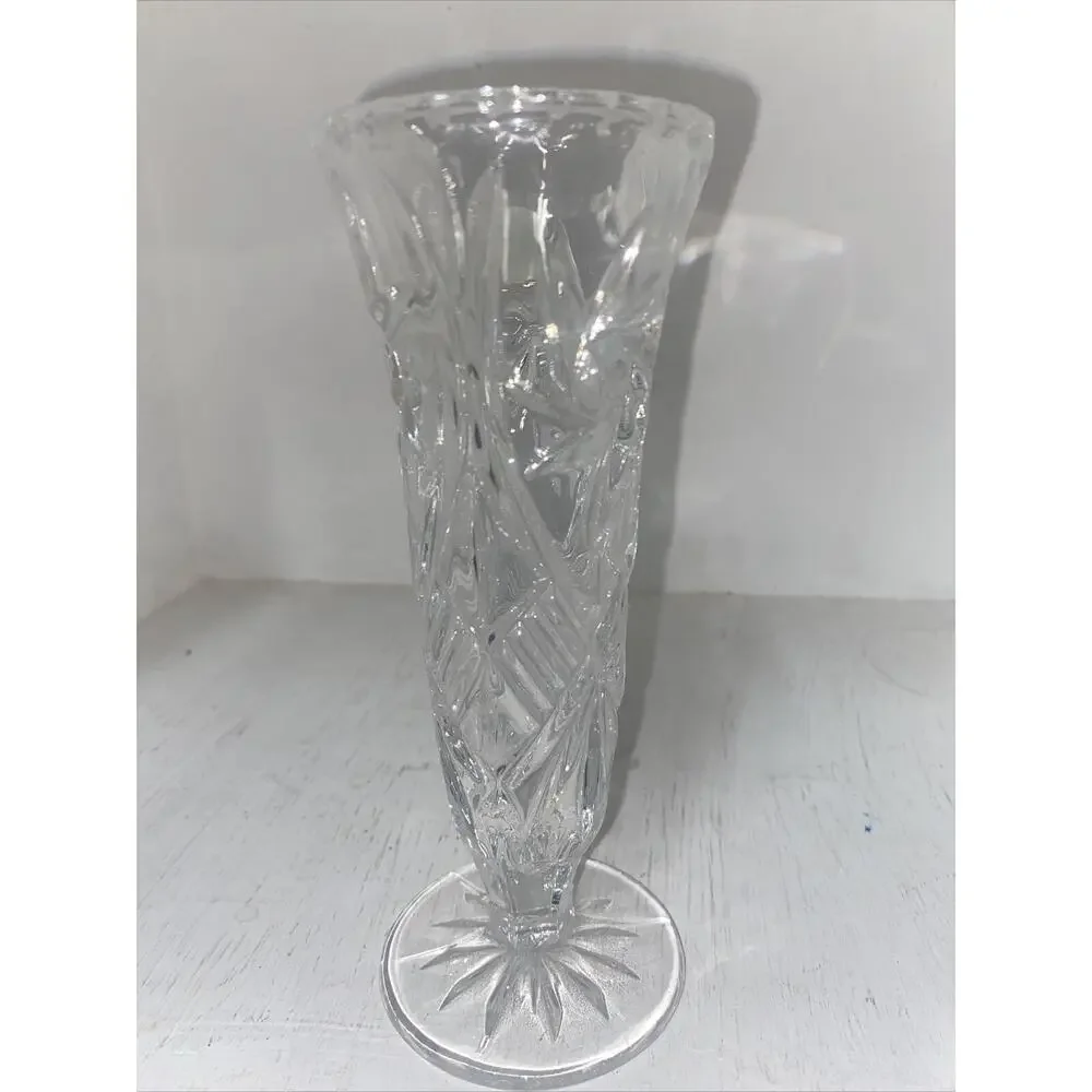 VINTAGE BOHEMIAN Czech Deep Cut Crystal Leaded Glass Vase 7” Tall